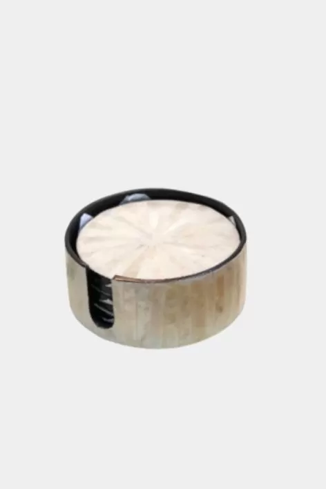 Bộ 6 lót ly + giỏ đựng (khảm trai) tròn