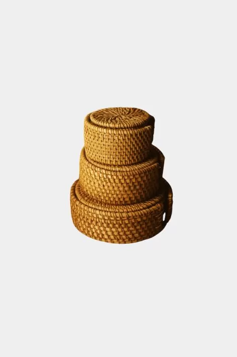 Bộ 6 lót ly + giỏ đựng (mây trơn)